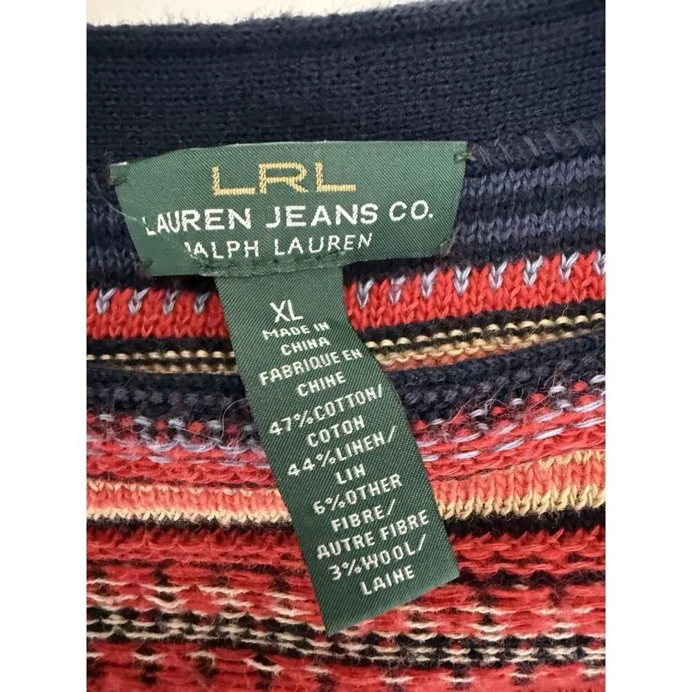 Lauren Jeans Ralph Lauren LRL Sweater Womens XL Multicolor Knit Pullover Stripe